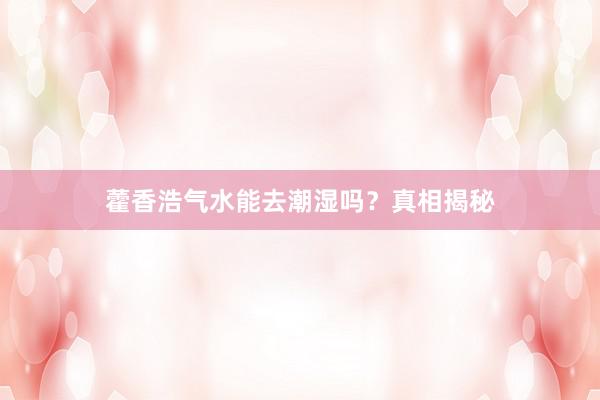 藿香浩气水能去潮湿吗？真相揭秘